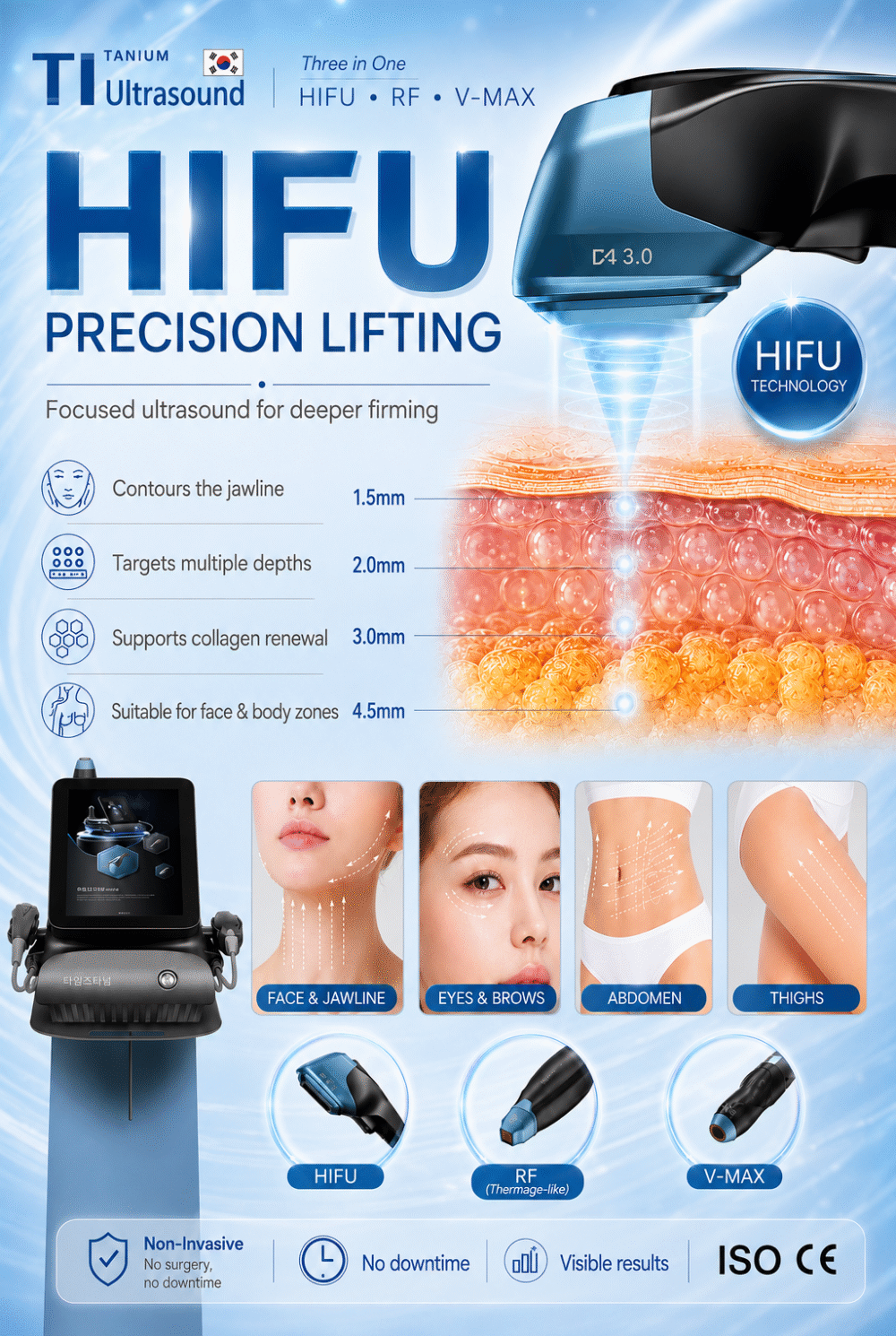 Titanium Ultimatum 50D HIFU Beauty machine 3 in 1 Anti-aging Skin Rejuvenation Tightening