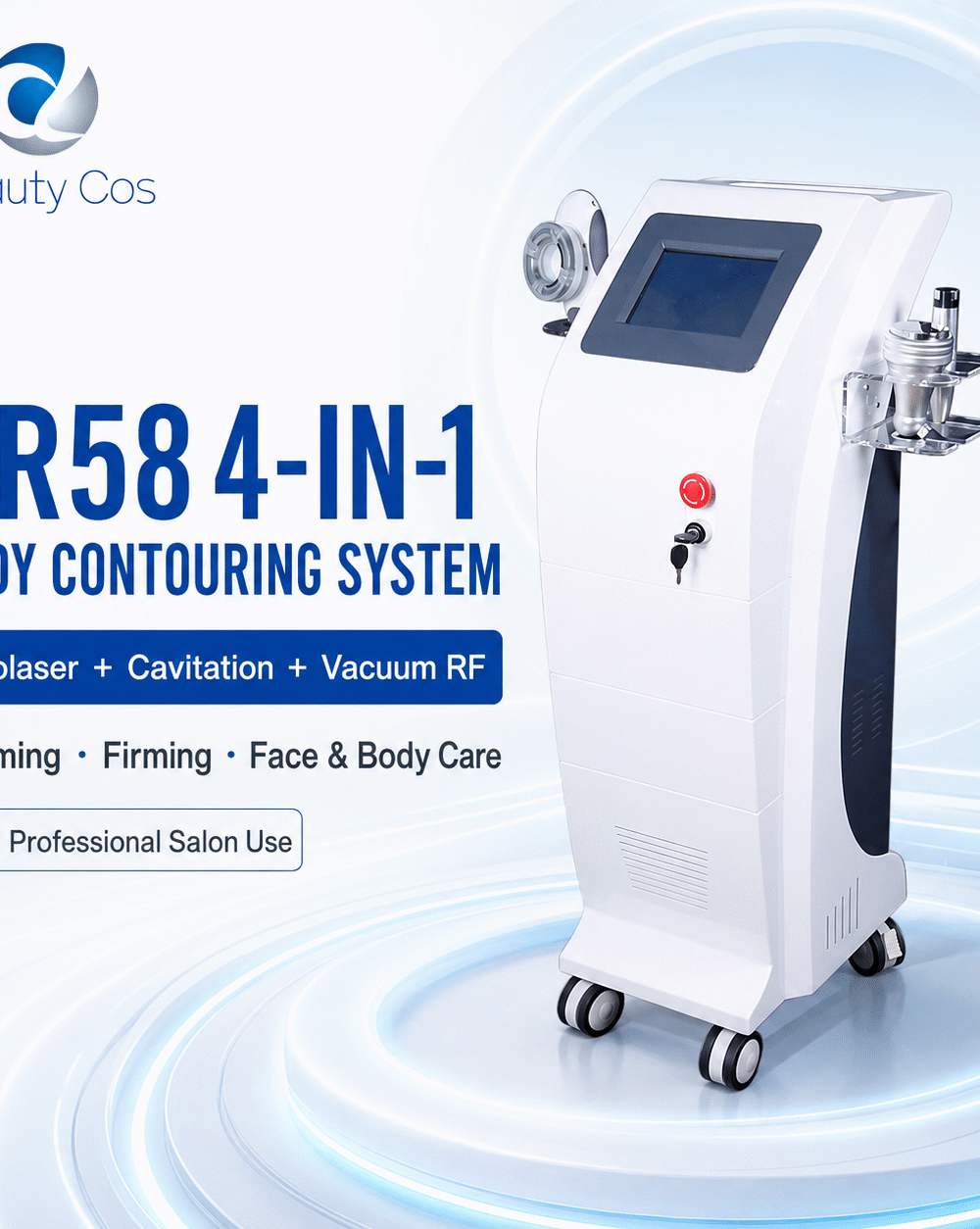 4-in-1 Slimming Mask Bar Lipolaser 6 Pads Cavitation 35-40kHz RF 5MHz Vacuum EMS